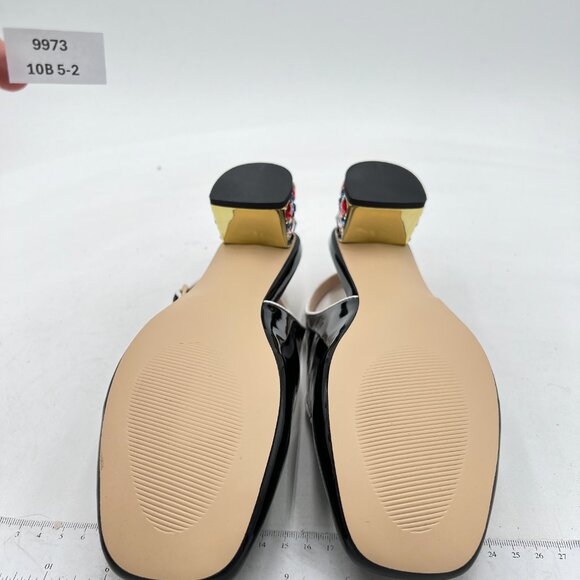 YDN Black Colorful Rhinestone Block Low Heels Square Toe Pump Office Lady Shoe - Picture 7 of 8